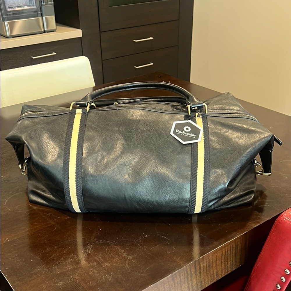 Vegan  Black Duffel Bag with Tan Stripes
